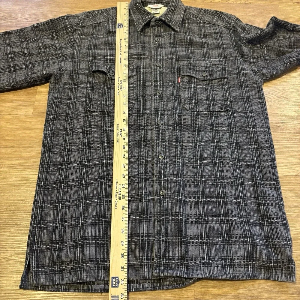 Vintage Levis Shirt Jacket Men's Small Grey Black Plaid Flannel Shacket Oversize - Picture 14 of 15